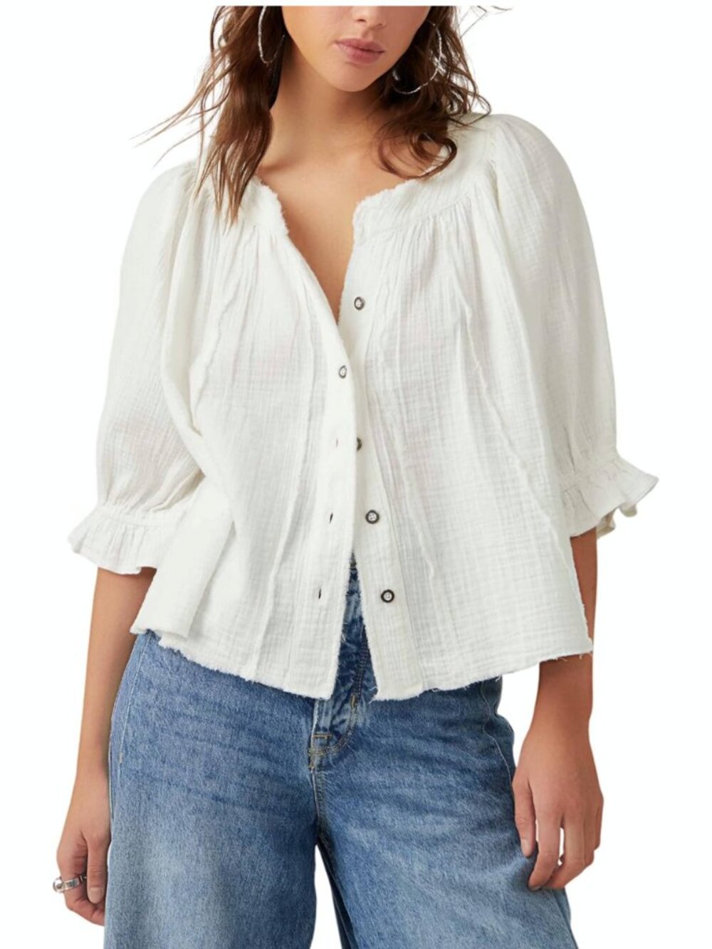 NWT Free People We the Free Lucy Button Front Solid Swing Top in Women's Large